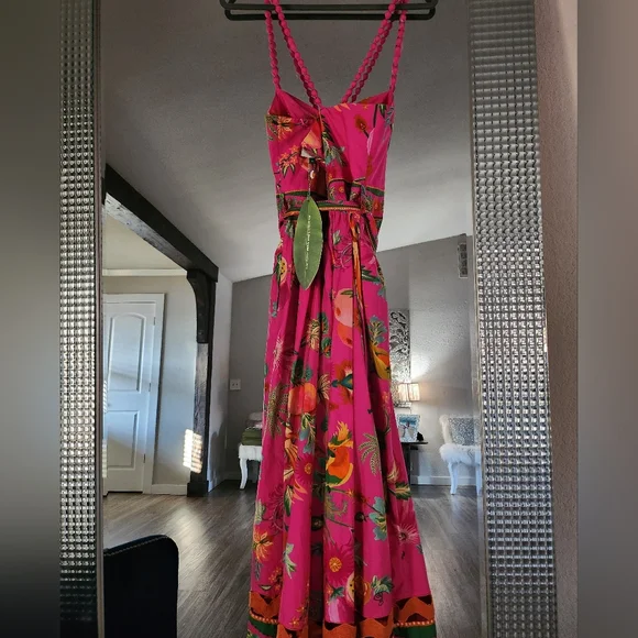 FARM Rio Vibrant Pink Midi Dress with Orange Accents - Picture 11 of 14